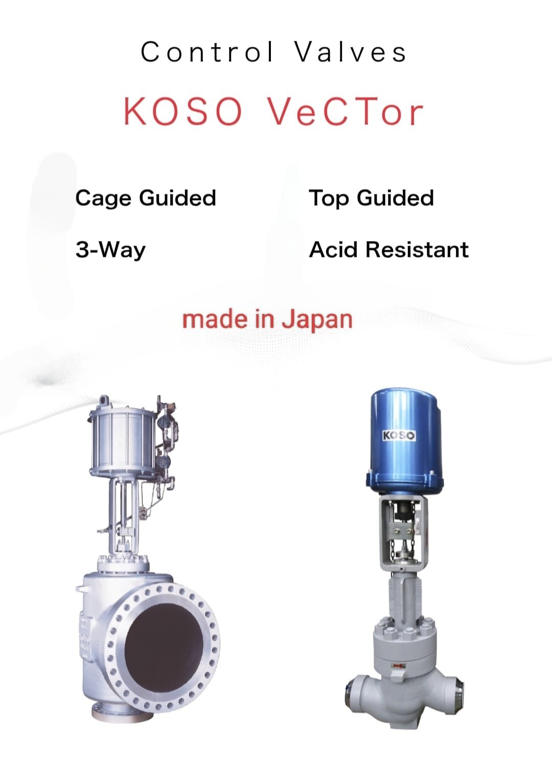 KOSO VeCTor series control valves shown in cage-guided and top-guided configurations