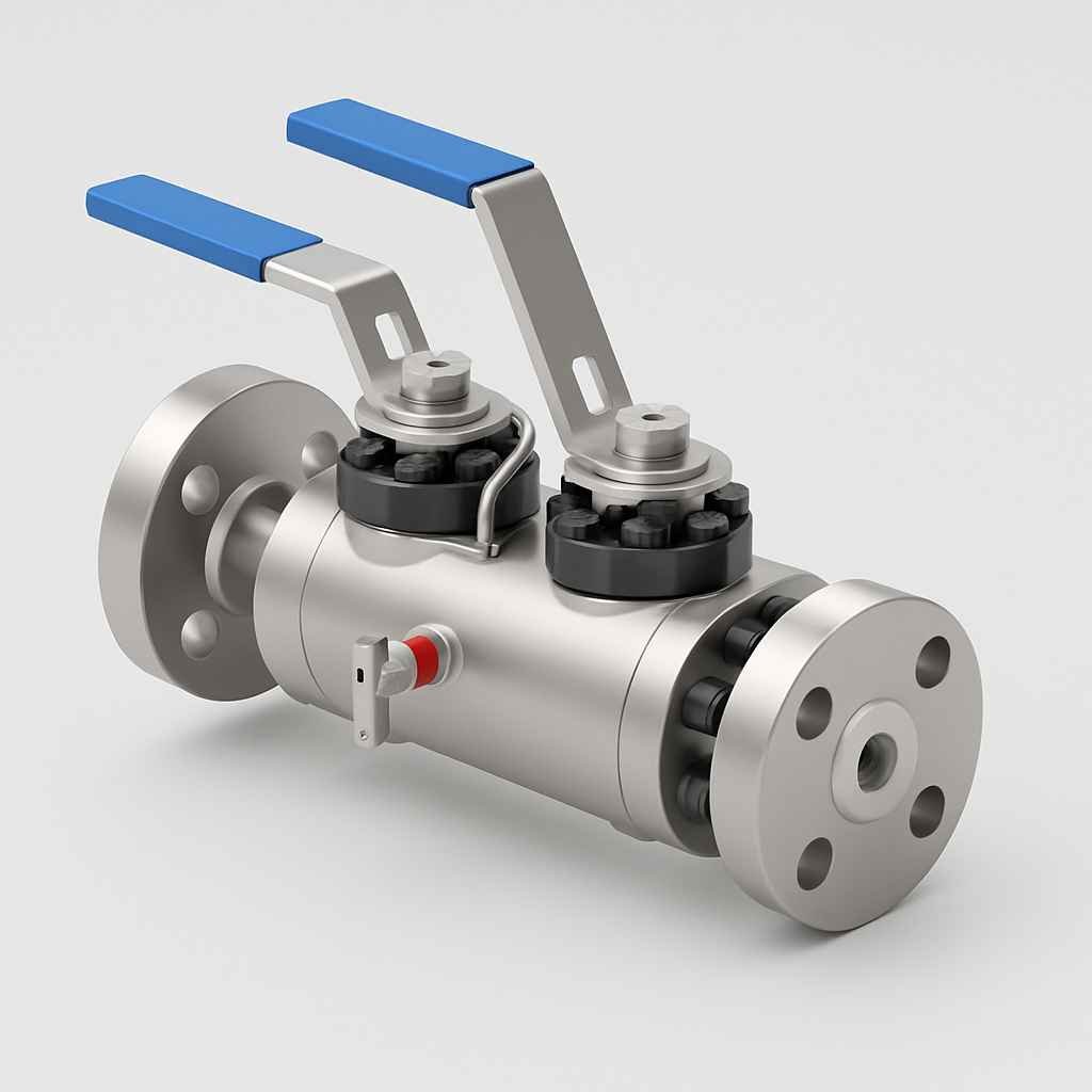 DBB (double block and bleed) valve, precision-machined stainless steel construction